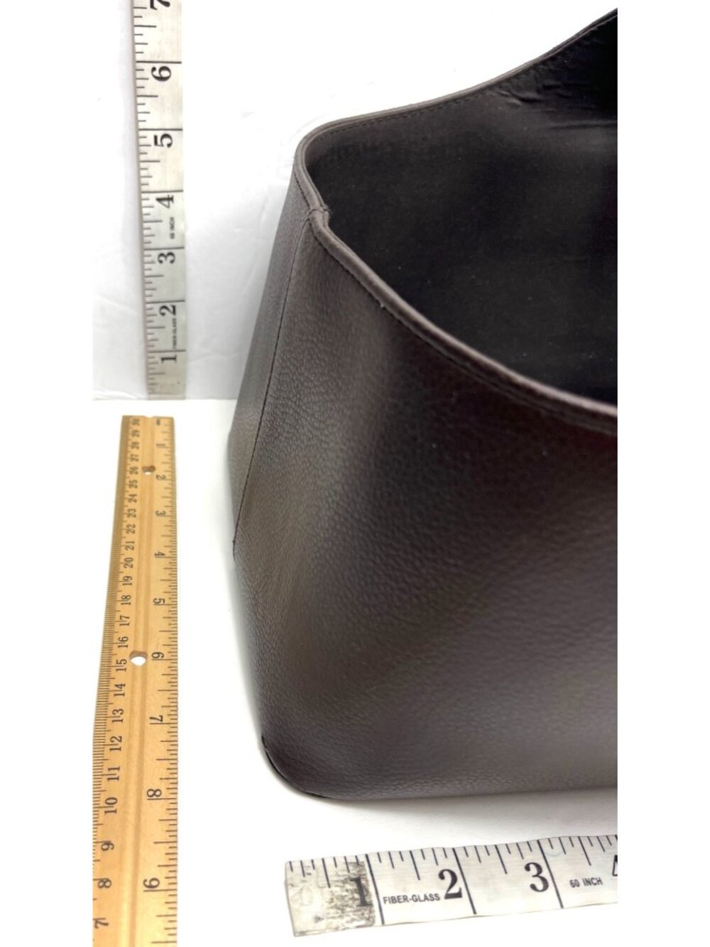 Brown Faux Leather Basket Organizer W/ Teal Handle 15"x8"x7" Preowned C132 - Picture 2 of 7